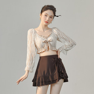 2025新款 高级感长袖 天鹅颈 温泉保守遮肚显瘦冬泳衣女 徐苏苏