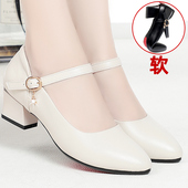 女真皮中跟配旗袍鞋 中老年走秀鞋 妈妈跳舞鞋 白色皮鞋 软皮软底单鞋