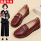 女式 防滑牛筋底 圆头中年中老年人皮鞋 单鞋 平底软皮软底真皮妈妈鞋