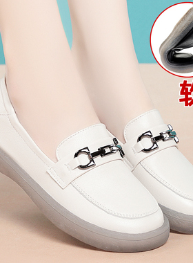 护士鞋软底透气不累脚女鞋真皮平底白色工作鞋大码41一43女士皮鞋