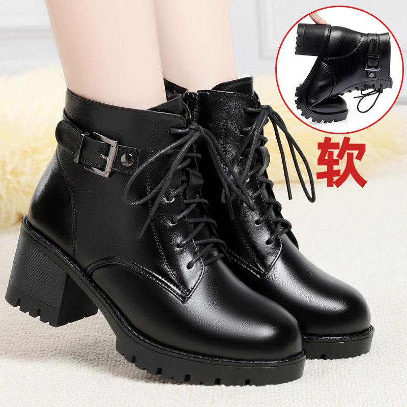 头层牛皮马丁靴冬季加绒女士棉鞋