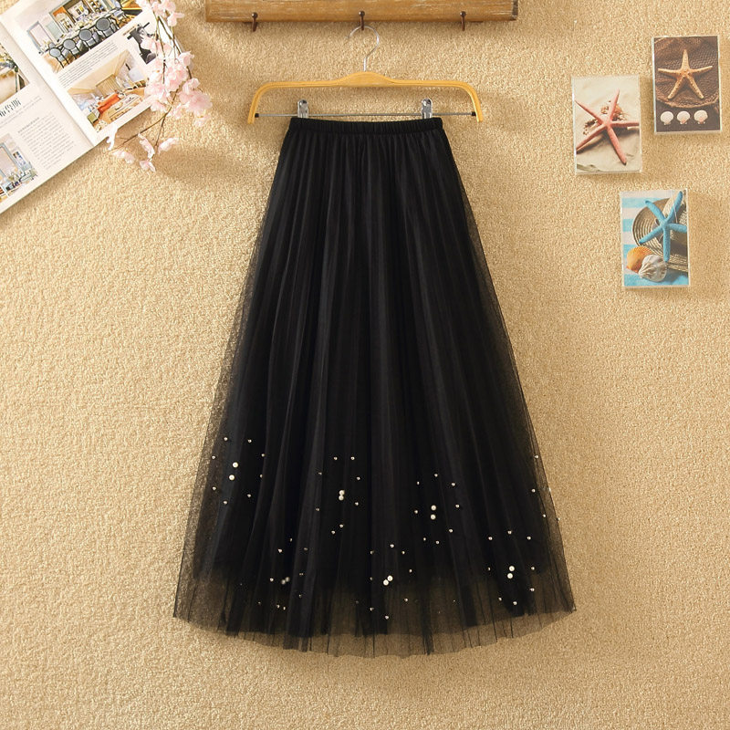 妙菲莎网纱钉珠百褶半身裙女百搭中长款韩版高腰显瘦a字蓬蓬纱裙|ruв категории Женская одежда, юбка - от Buy2taobao.com для оказания профессиональной услуги покупки агента Taobao