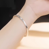 银手镯女9999纯银素圈光面闭口实心简约小众年轻款 送女友足银镯子