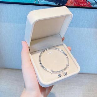 光面铃铛银手镯女纯银实心s9999足银手镯小众年轻款送女友生日礼