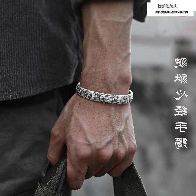 新款手镯男9999纯银小众设计高级感复古简约男生中国风霸气开百搭
