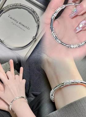 正品新款繁花似锦纯银手镯女实心s999足银镯子年轻款银饰刻字礼