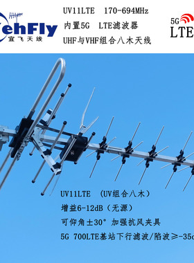UV双频通用170-694MHZ室外抗5G干扰地面数字八木电视天线UV11LTE+