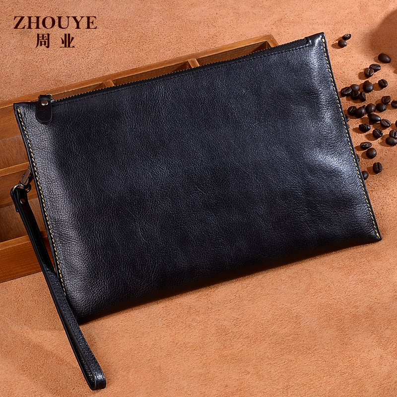 周业手包男士真皮信封包男包头层牛皮软皮手拿包超薄大容量手抓包