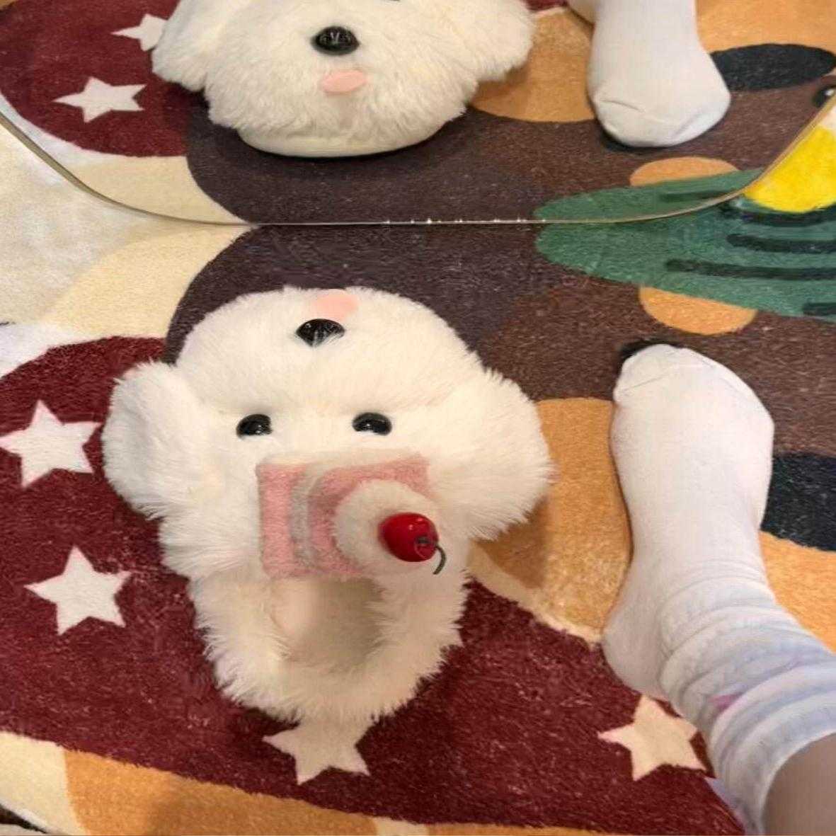 小狗棉拖鞋女款冬季毛绒茸茸厚底