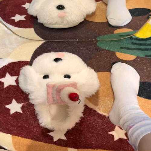 小狗棉拖鞋女款冬季毛绒茸茸厚底