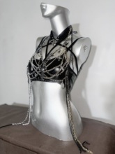 TDH原创*亚文化暗黑哥特y3k未来破烂铁链吊带超短裤牛仔辣妹套装