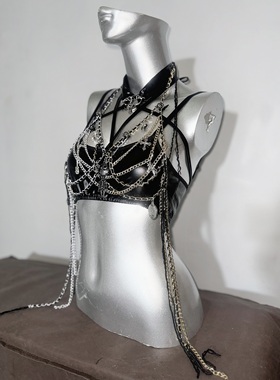 TDH原创*亚文化暗黑哥特y3k未来破烂铁链吊带超短裤牛仔辣妹套装