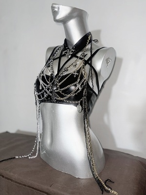 TDH原创*亚文化暗黑哥特y3k未来破烂铁链吊带超短裤牛仔辣妹套装