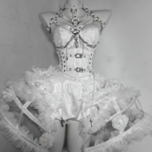 TDH原创纯白哥特肋骨造型鱼骨胸衣 立体蕾丝鸟笼短裙分体连衣裙