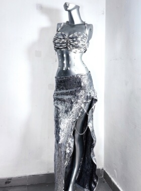 来自元宇宙*TDH原创纯银哥特爆闪珍珠链条装饰分体连衣裙开叉长裙