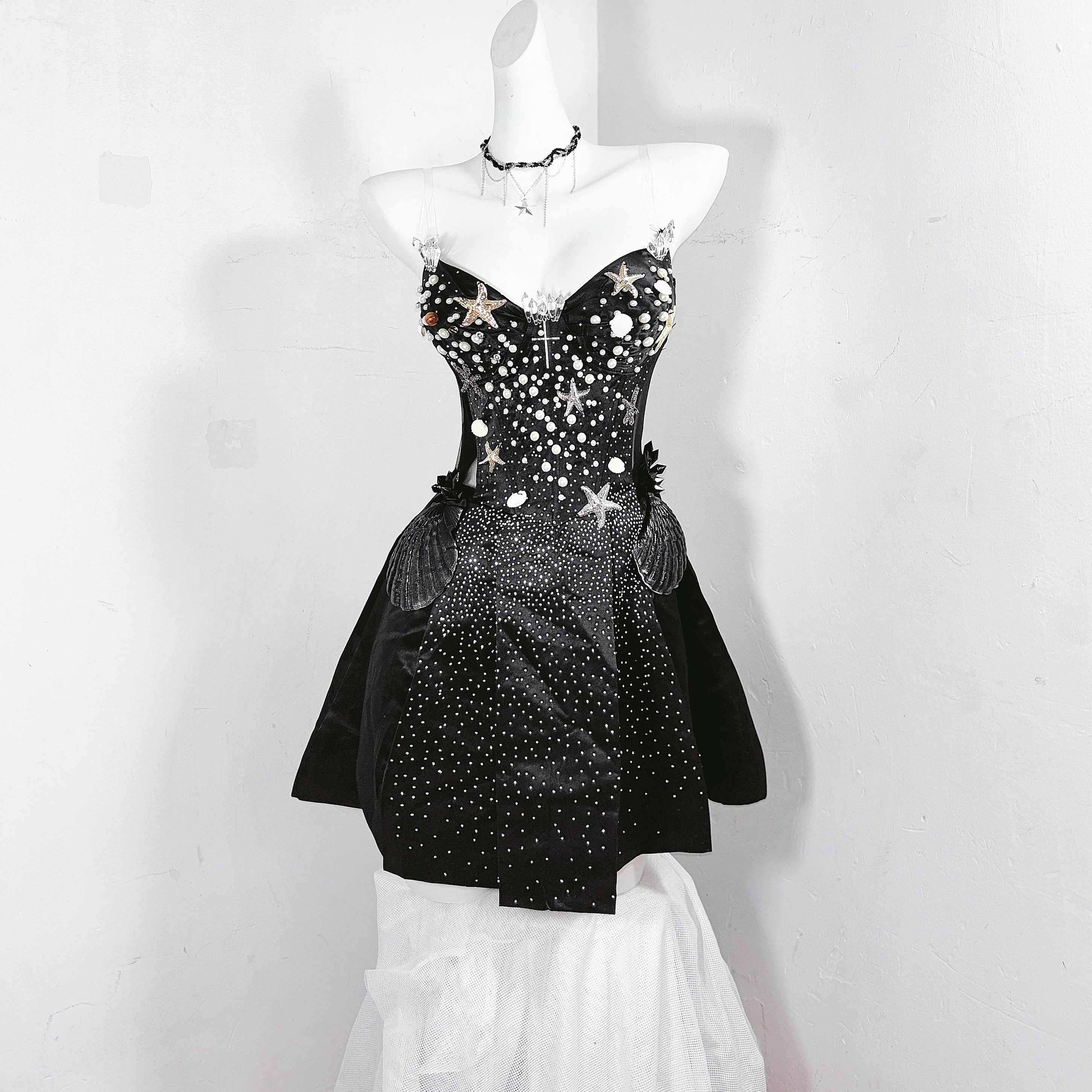 深渊宝藏*TDH原创纯黑哥特满钻小礼服立体海星贝壳手作连衣裙短裙