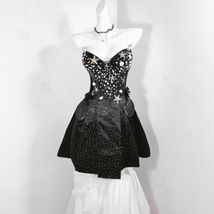 深渊宝藏 TDH原创纯黑哥特满钻小礼服立体海星贝壳手作连衣裙短裙