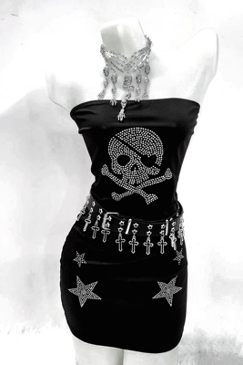 TDH原创亚文化暗黑骷髅钻连衣裙