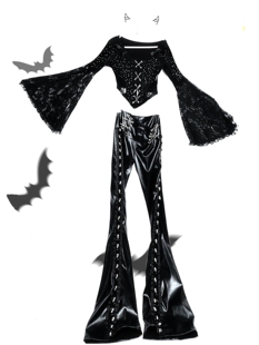 TDH原创德古拉伯爵哥特暗黑皮裤侧边镂空骷髅吊坠阔腿裤拖地长裤