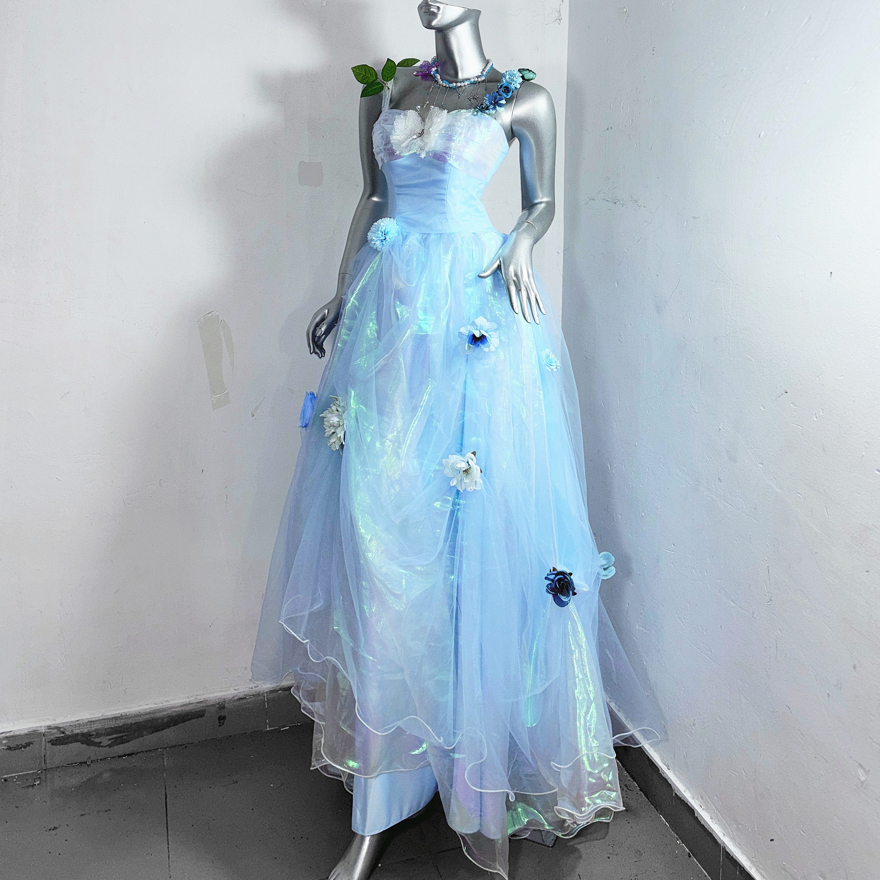 天鹅湖*TDH原创梦幻公主蓝色波光粼粼蓬蓬纱裙平价婚纱礼服连衣裙