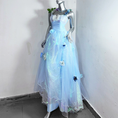 天鹅湖*TDH原创梦幻公主蓝色波光粼粼蓬蓬纱裙平价婚纱礼服连衣裙