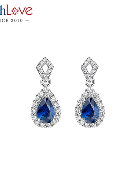 WithLove Pt950铂金水滴形蓝宝石耳坠豪华群镶围镶钻石耳饰百搭女