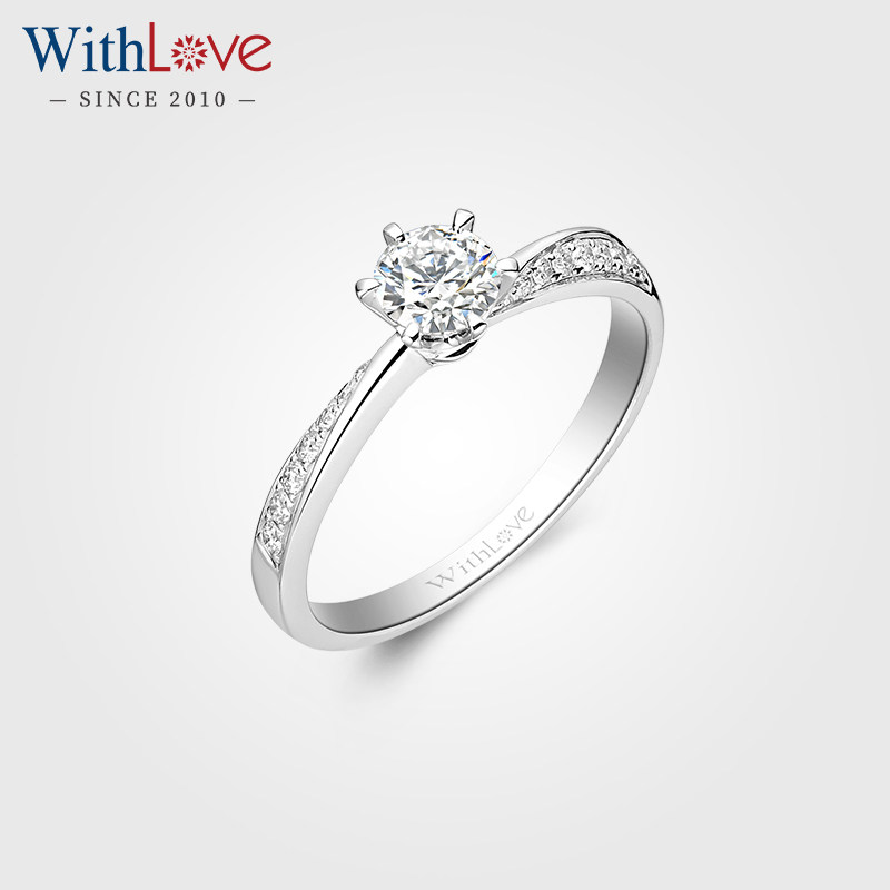 WithLove 18K金六爪扭臂结婚钻戒铂金GIA钻石戒指30分真钻女定制