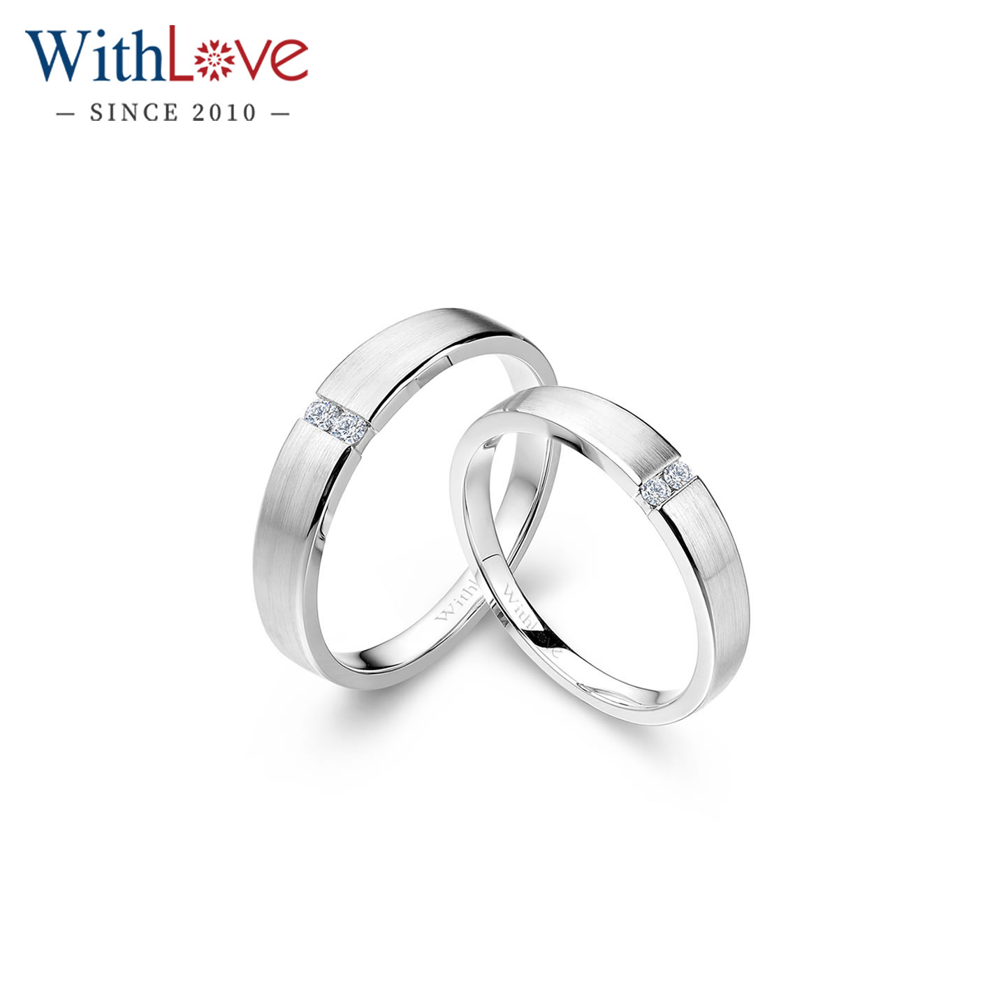 WithLove Pt950铂金钻石结婚对戒 18K金女拉丝情侣指环真钻定制