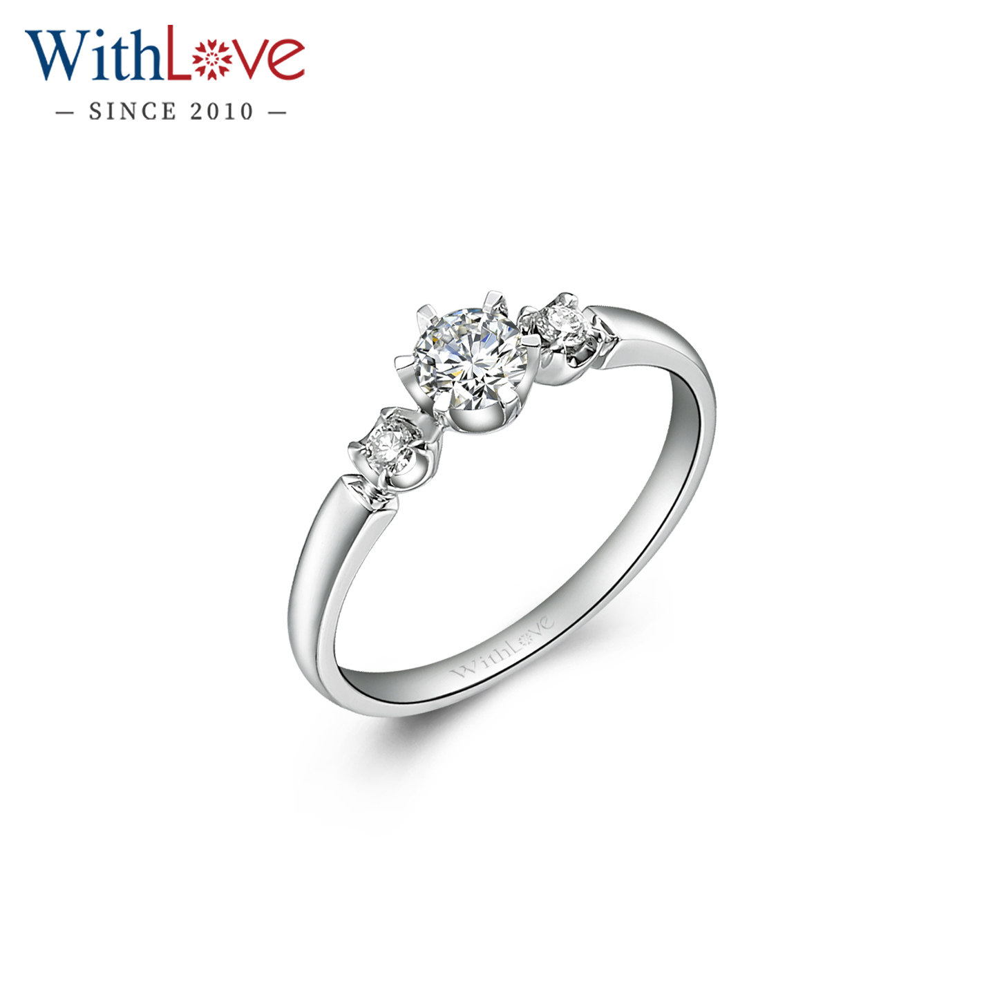 WithLove唯爱品越 白18K金37分GIA钻石求婚戒指 三钻女戒钻戒定制