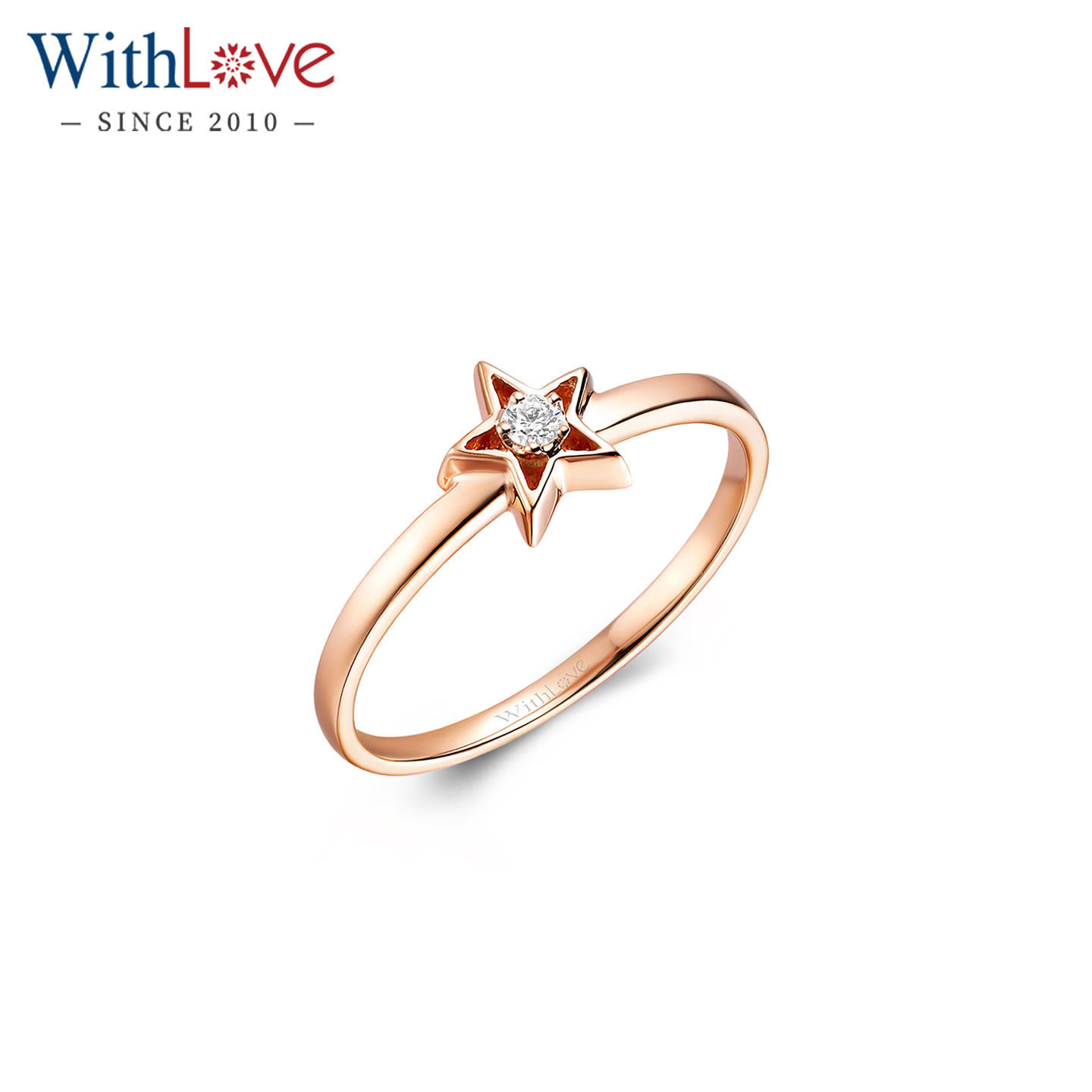 WithLove 玫瑰18K金五角星钻石女戒指 小星星精致时尚指环定制