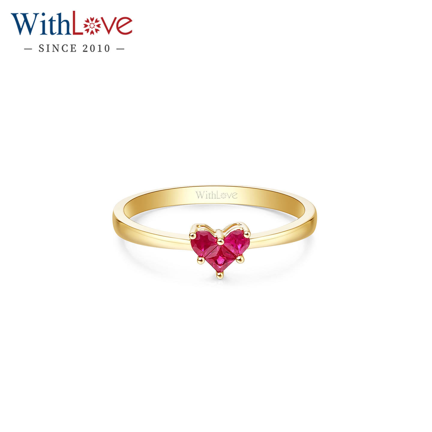 WithLove 18K金浪漫心形红宝石戒指红心爱心指环表白送女友正品