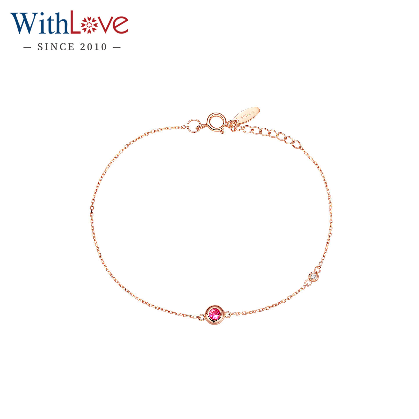 WithLove 18K金红宝石钻石手链天然单钻气质简约彩金送女友礼物