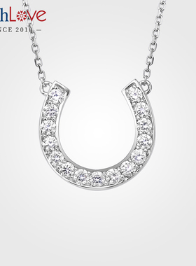 WithLove 白18K金U形群镶50分钻石项链马蹄形项坠可调节锁骨链