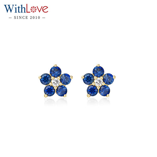 WithLove18K金蓝宝石花朵耳钉