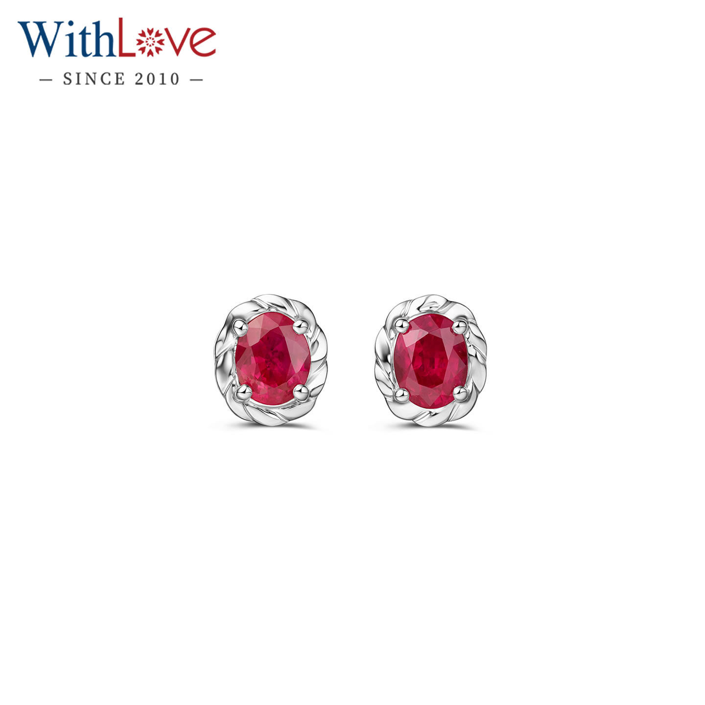 WithLove Pt950铂金椭圆红宝石耳钉复古麻花扭纹高级感耳饰送女友