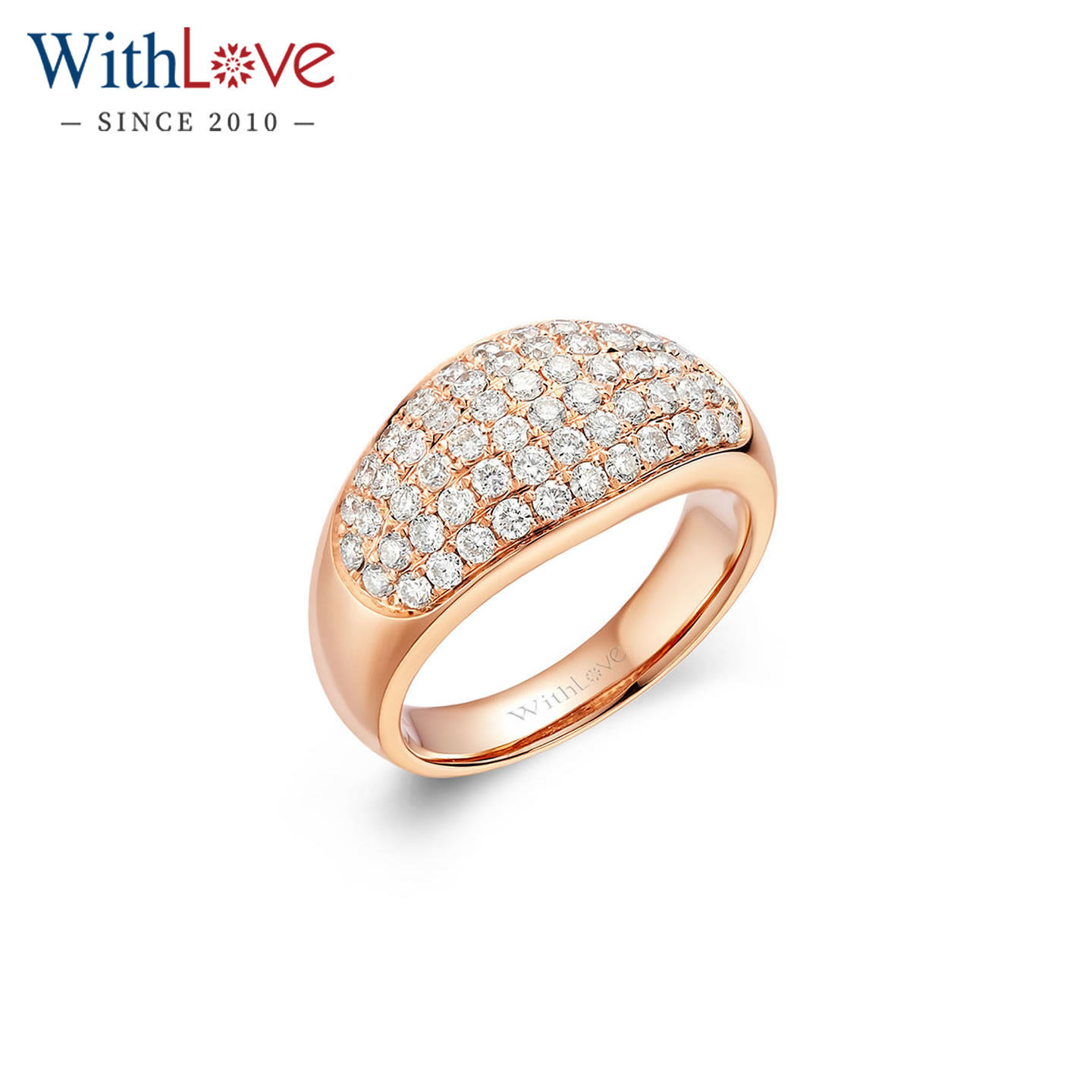 WithLove 玫瑰18K金80分豪华群镶钻石戒指轻奢宽版钻戒定制