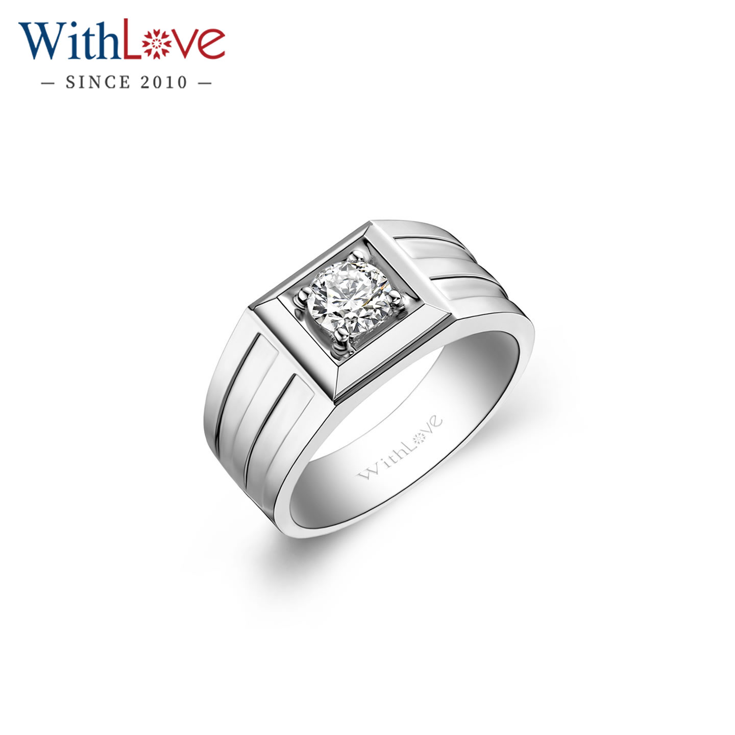 WithLove 18K金50分GIA钻石男戒铂金简约男士戒指单钻附证书定制