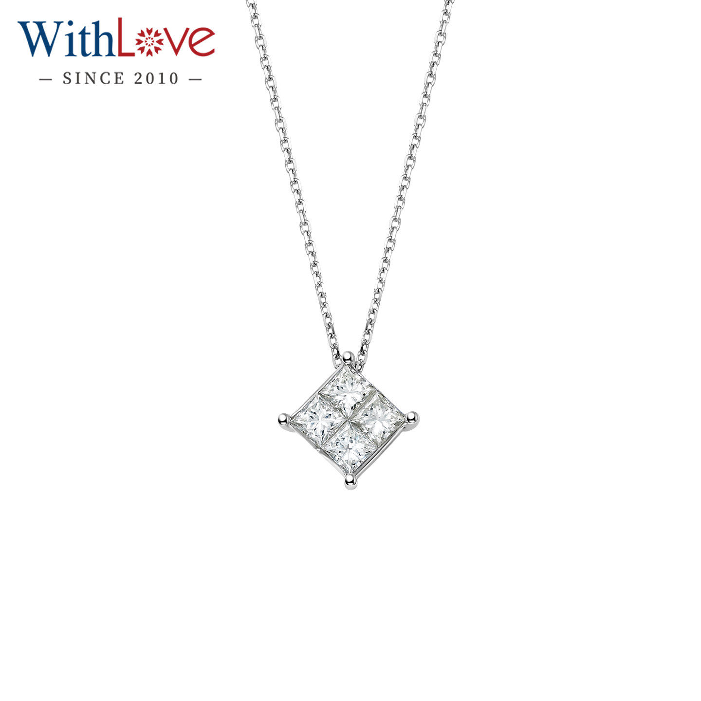 WithLove 白18K金40分公主方钻石吊坠 显钻克拉效果方形挂坠项坠