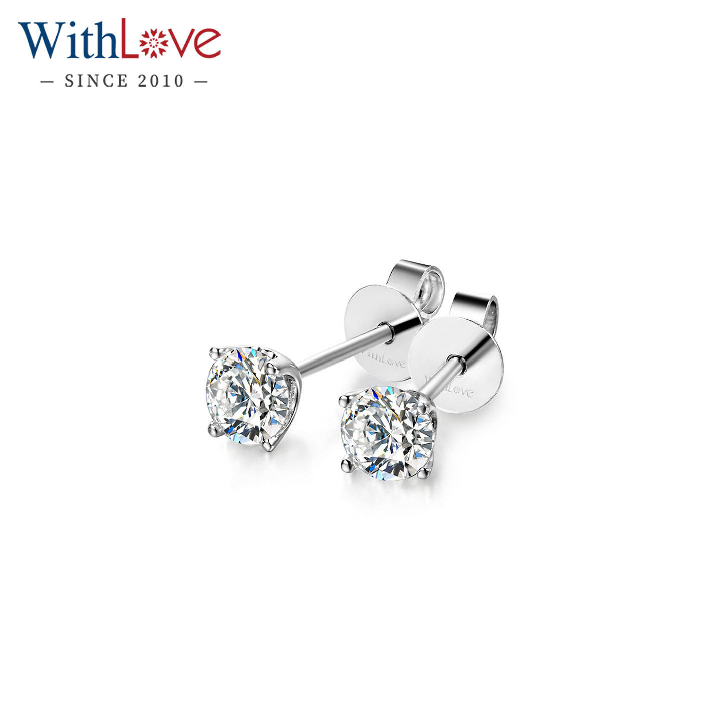 WithLove唯爱品越 白18K金60分GIA钻石单钻四爪耳钉简约新娘耳饰