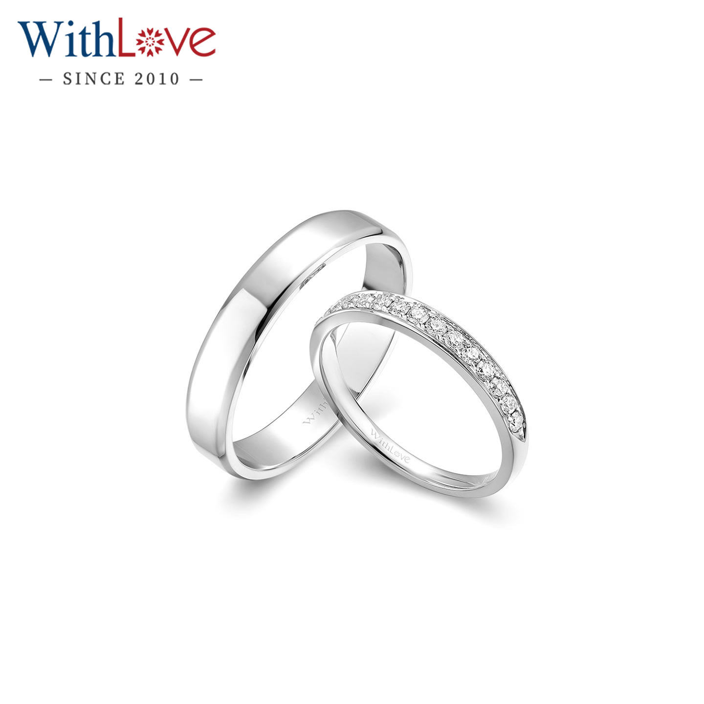 WithLove 18K金钻石对戒Pt950铂金结婚钻戒男女戒真排钻素金戒指