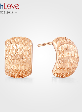 WithLove 玫瑰18K金菱形纹素金耳钉设计感ins高级风百搭女士耳饰