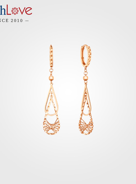 WithLove 玫瑰18K金水滴形素金女士彩金耳环镂空耳坠表白送女友