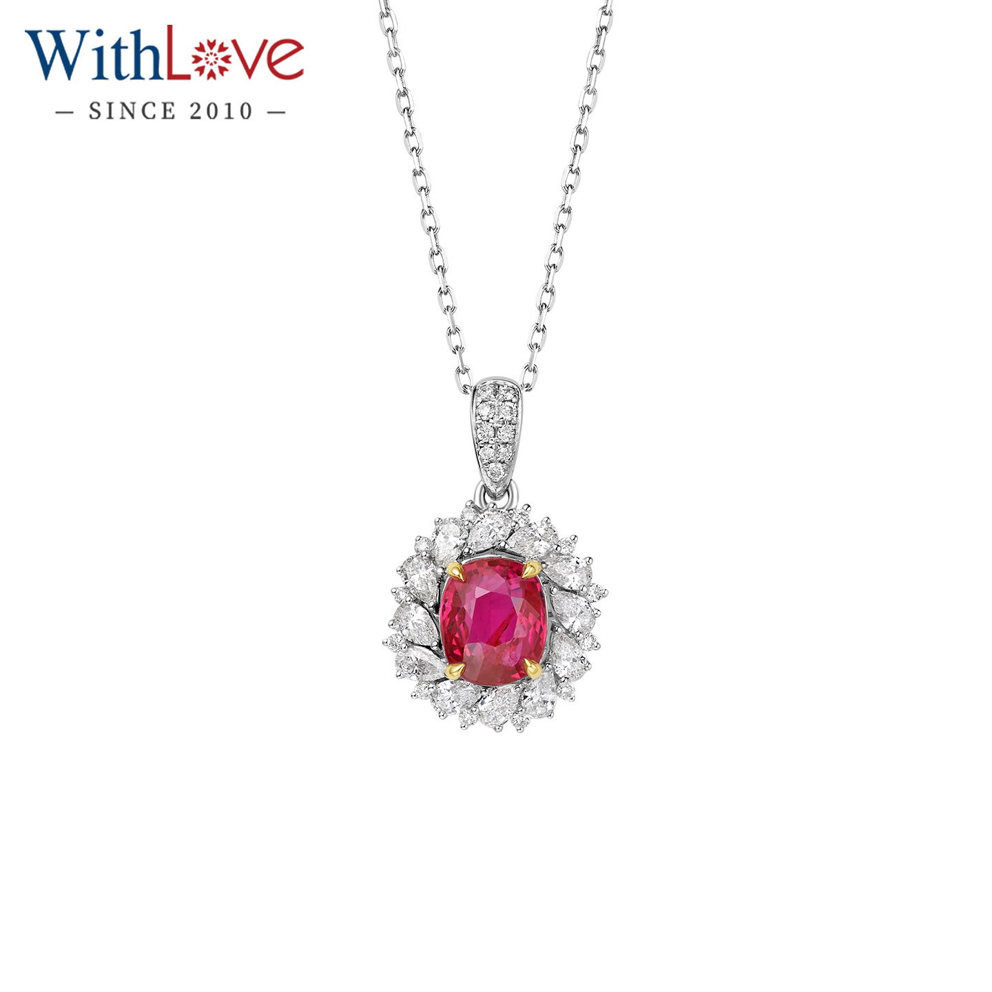 WithLove无烧鸽血红宝石钻石吊坠