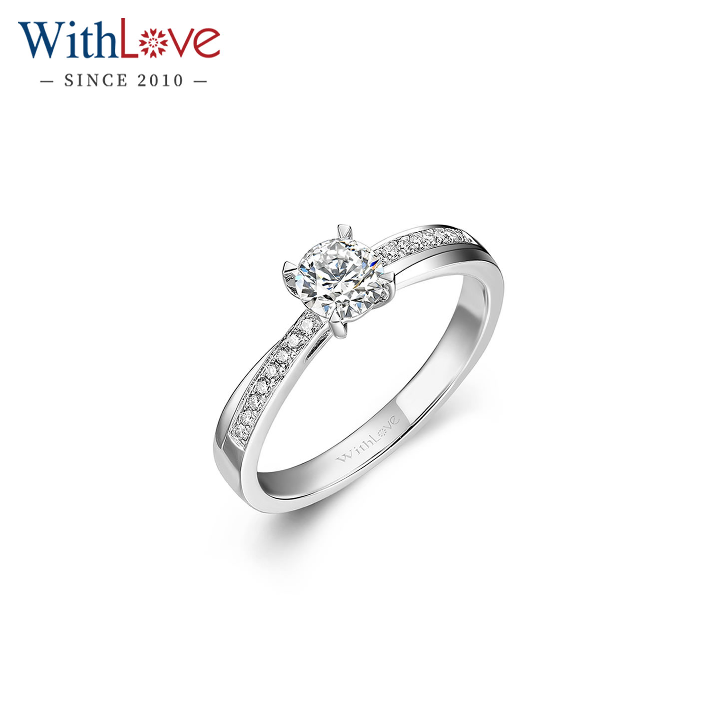 WithLove 白18K金钻石戒指GIA证书四爪订婚钻戒女戒扭臂婚戒定制