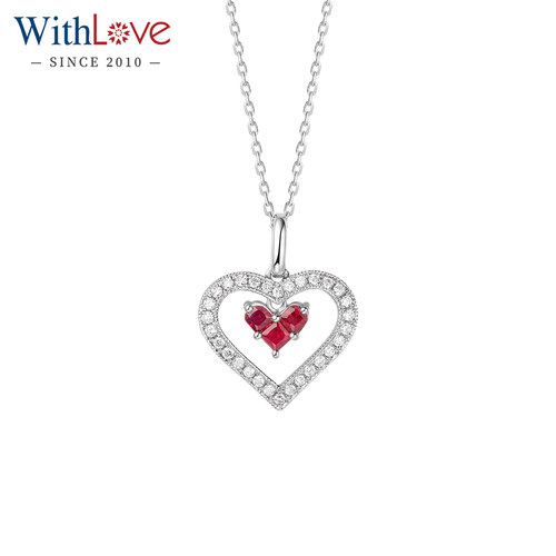 WithLovePt950铂金心形红宝吊坠