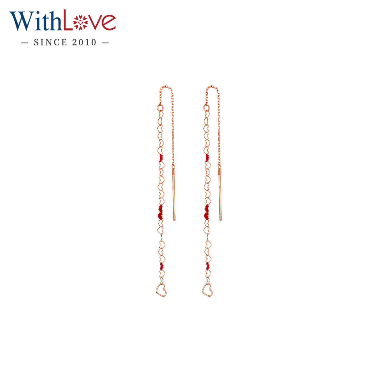 WithLove 玫瑰18K金珐琅耳线女心形耳饰耳坠表白送女友不褪色