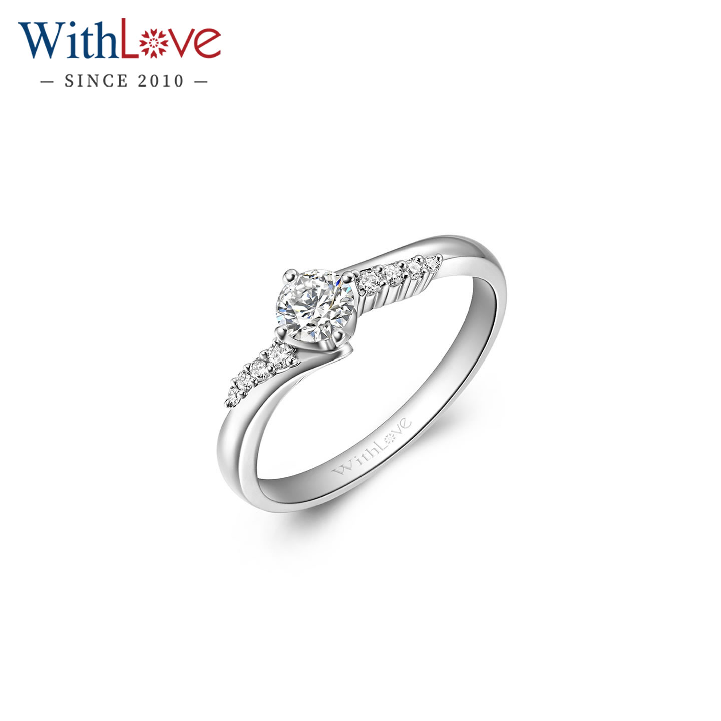 WithLove 18K金30分钻石戒指GIA订婚群镶扭臂钻戒结婚真钻女定制