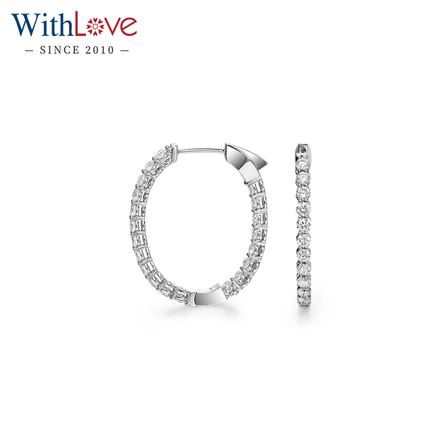 WithLove 白18K金4.25克拉豪华钻石大耳环新娘真钻耳圈耳扣定制