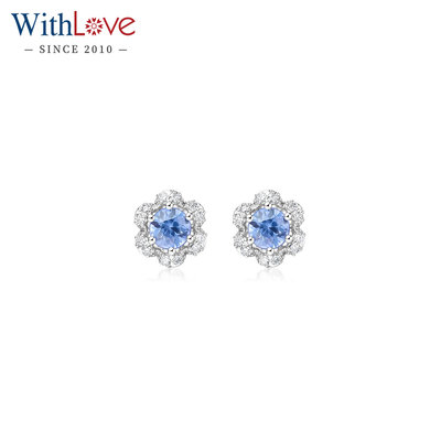 WithLove18K金蓝宝石花朵耳钉