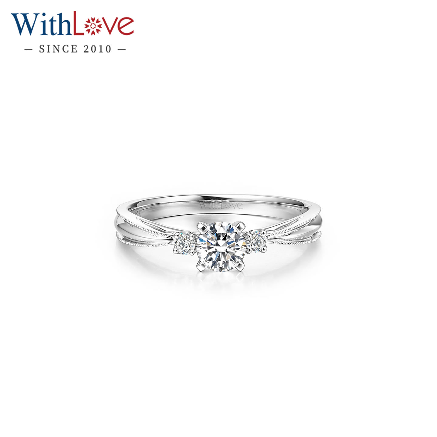 WithLove 18K金四爪3钻石圆钻戒指铂金结婚GIA钻戒求婚真钻女定制